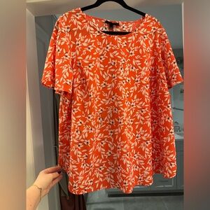 Lane Bryant Orange and White Leaf Print Blouse